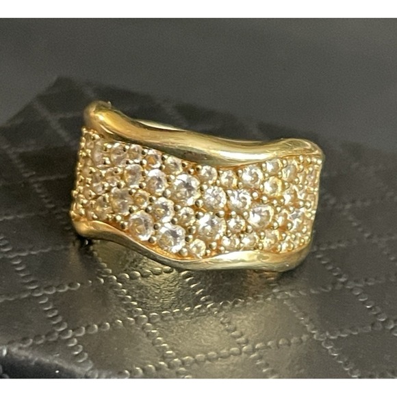 925 MILOR Italy Ring Size 7 Gold on Sterling Silver CZ Cubic Zirconia Wide Band - Picture 1 of 10
